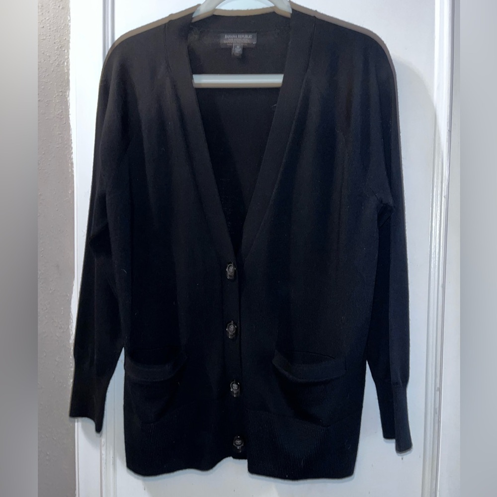 Banana Republic Black Button-Up Cardigan size M